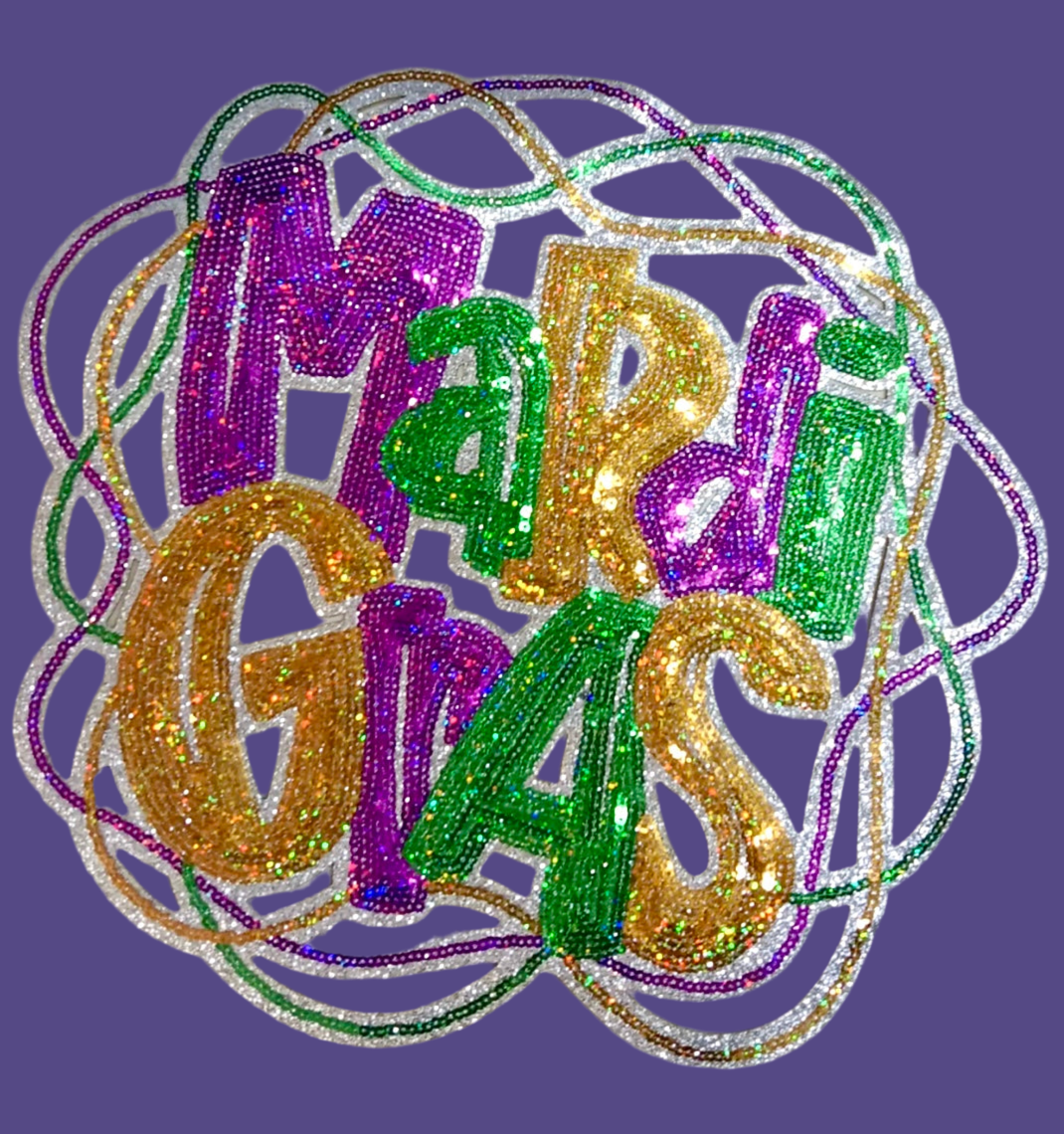 Mardi Gras Patch, 11", Mardi Gras Beads Patch, Sequin Mardi Gras Patch, Sequin Patch, Carnival Patch, Glitter Patch, Iron on Patch, DIY, Mardi Gras Attire, Sequin Patch