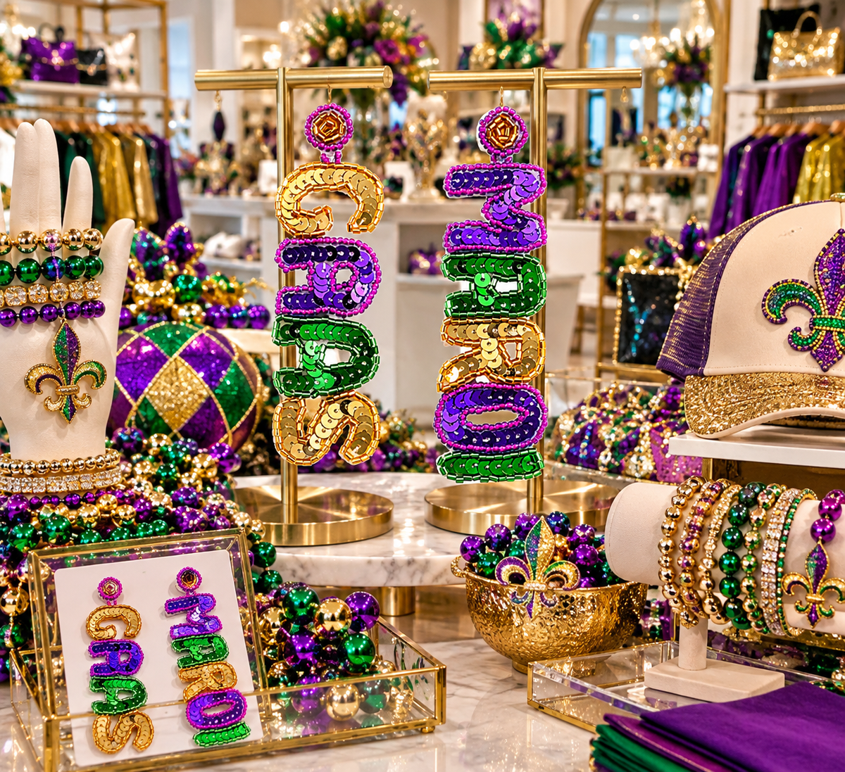 NEW!!! Mardi Gras 2027 Lightweight Sequin Mardi Gras Drop Earrings