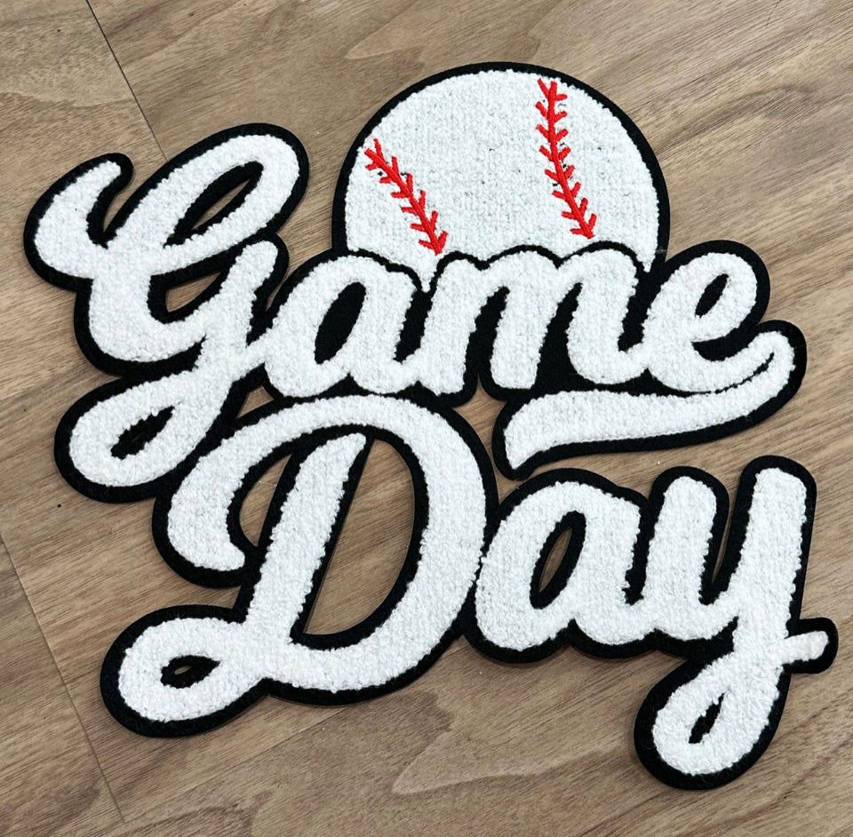 BASEBALL Game Day White Chenille Patch, iron on patch, game day, diy patch, baseball