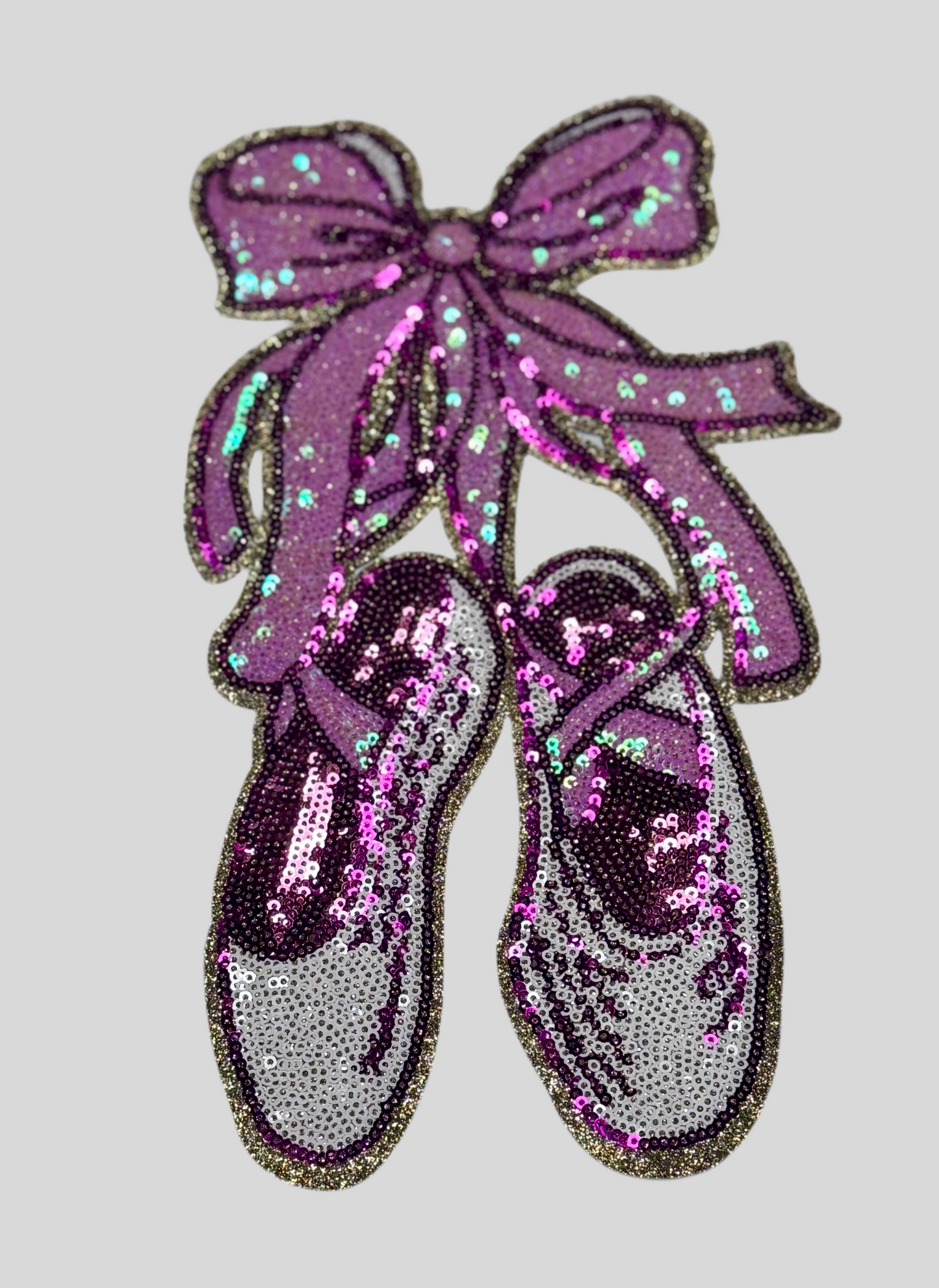 Dance Sequin Patch, Ballet Slippers with Bow, Pointe Shoes, Dance patch, iron on patch, sequin patch, pink patches, DIY