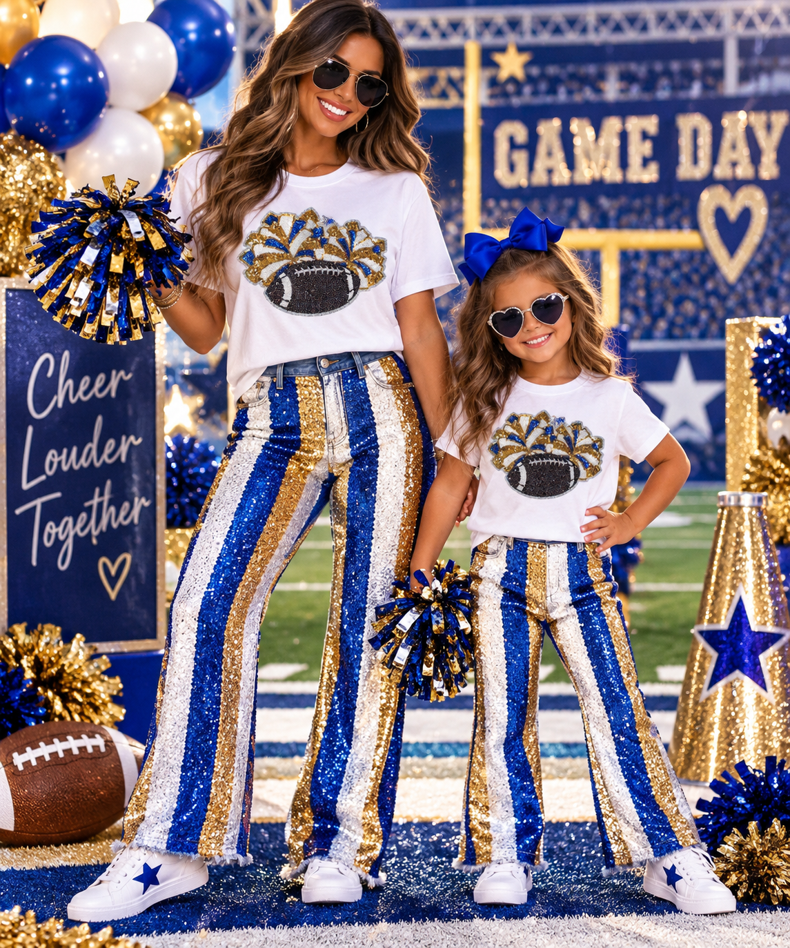 Cheer Sequin Patch, Football and Pom Poms, DIY Applique