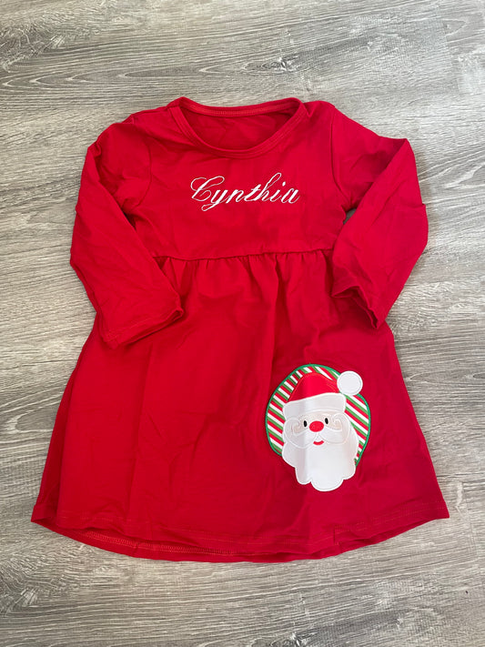 Red Santa personalized Girl dress, Christmas Boutique girl dress, personalized dress, holiday dress,