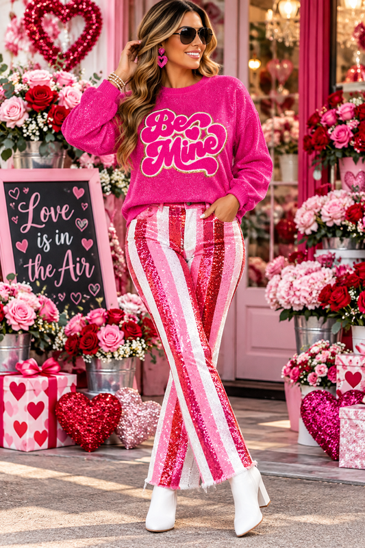 Be Mine ~Hot Pink~ Chenille Patch, Retro Chenille Patch, Large Chenille Patch, Valentines Chenille Patch, Iron on Patch