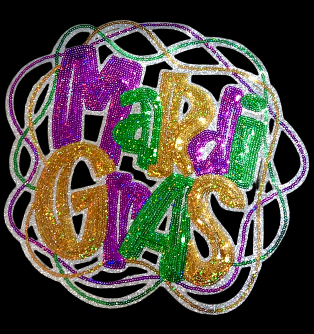 Mardi Gras Patch, 11", Mardi Gras Beads Patch, Sequin Mardi Gras Patch, Sequin Patch, Carnival Patch, Glitter Patch, Iron on Patch, DIY, Mardi Gras Attire, Sequin Patch