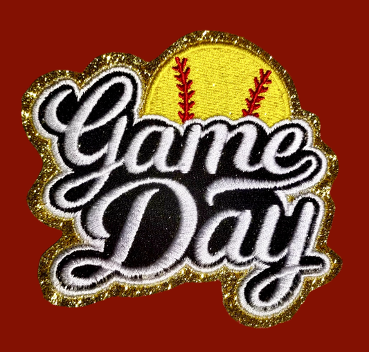 Softball Game Day Patch. Trucker Hat Patch, Glitter Patch, Iron On Patch, Sports Patch, Game Day Patch, Patch for Hat, DIY, White embroidered  Patch