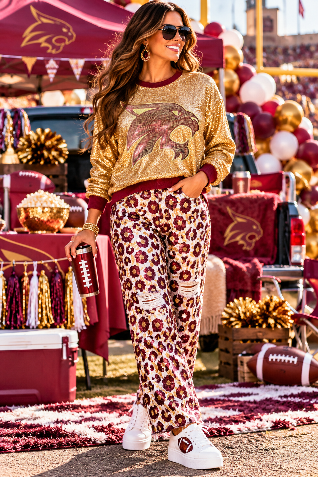 Sequin Bobcats Patch, Maroon sequins with gold glitter backing mascot patch, Iron on Patch, Game Day Patch, DIY Patch
