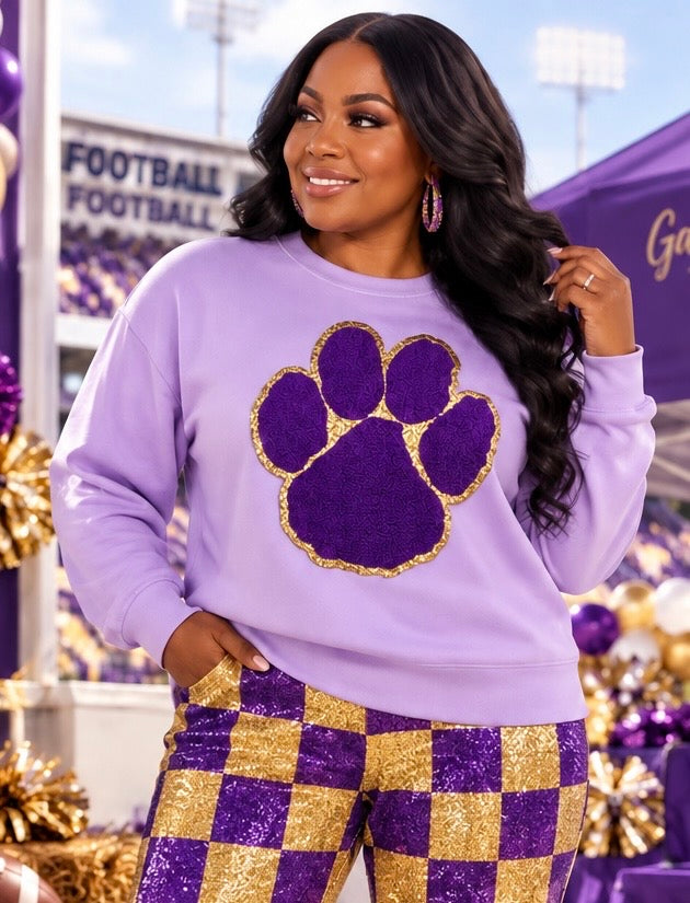 Chenille Paw, 11inch Paw, Mascot Paw, Glitter Paw, Iron on Chenille Patch, Purple Paw, DIY Patch, Game Day Patch