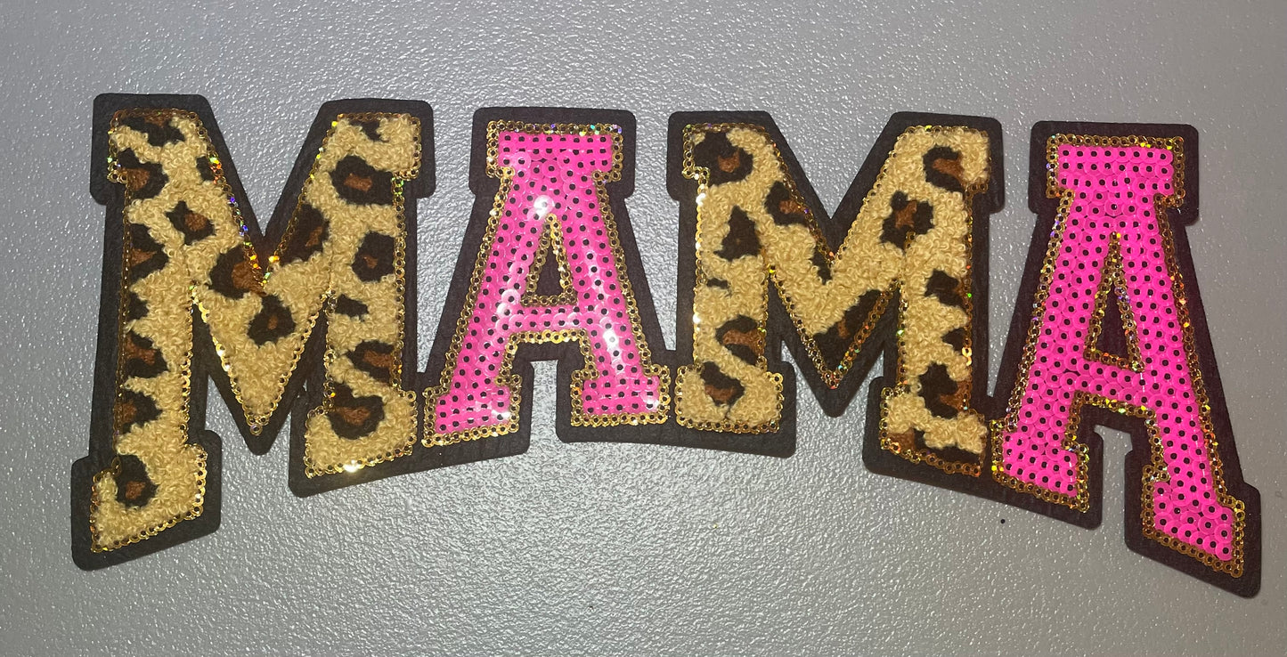 Mama Leopard and Sequin Patch, Mama Patch, Sequin and Leopard Iron On Patch, Mother's Day Gift, DIY Patch