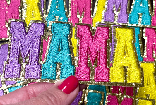 Mama Patch, Trucker Hat Patch, Multi-colored Mama Patch, Embroidered Patch, Mom Patch, Glitter Patch, Trendy Patch, Patch for Hats, DIY, Iron on Patch