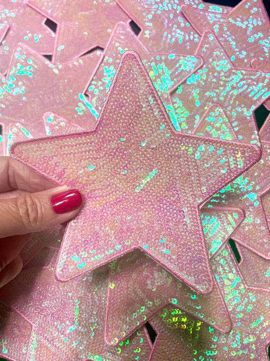 Star Patch, Sequin Star Patch, Light Pink 5",Iron on Patch, DIY, Trucker Hat Patch, Preppy Patch, Patch for Hat, Sequin Star