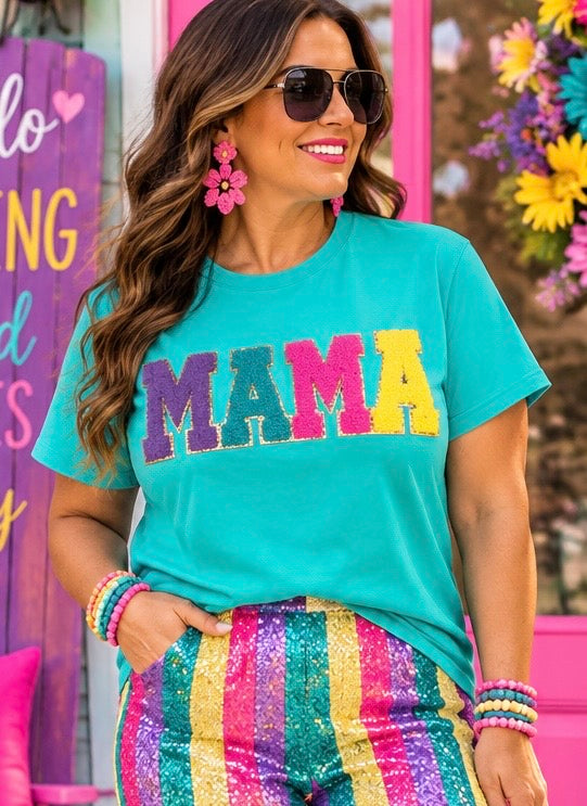 Mama Multicolor Chenille and Glitter Patch, Vibrant Multicolor Mama Patch , Iron on Patch, Mother’s Day DIY