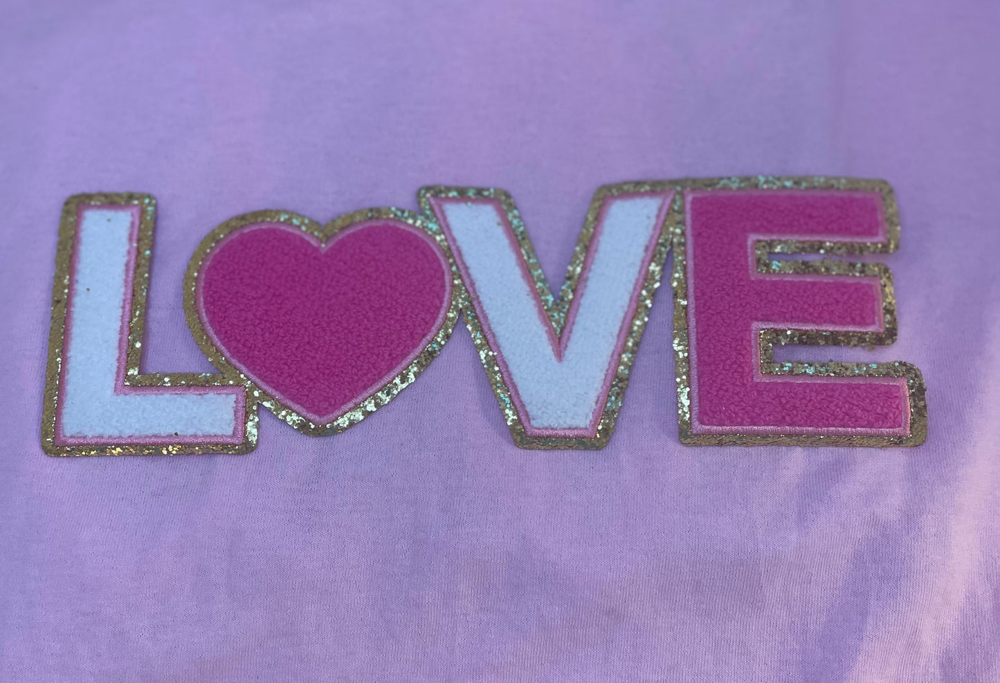 Love Iron On Chenille Patches with Gold-Glitter Edging - 11" Valentine's Day Love Chenille Patches - Heart Patches - Love Letter Patches