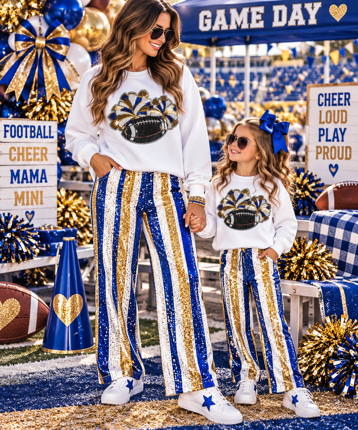 Cheer Sequin Patch, Football and Pom Poms, DIY Applique