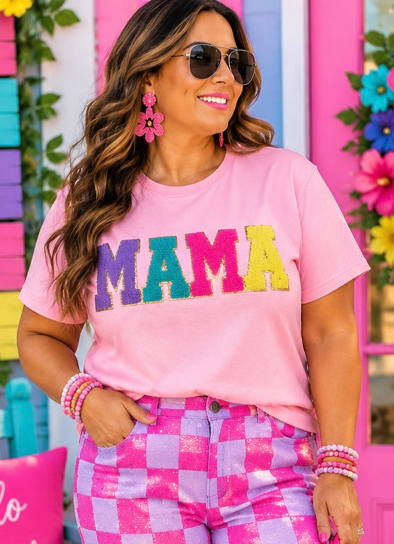 Mama Multicolor Chenille and Glitter Patch, Vibrant Multicolor Mama Patch , Iron on Patch, Mother’s Day DIY