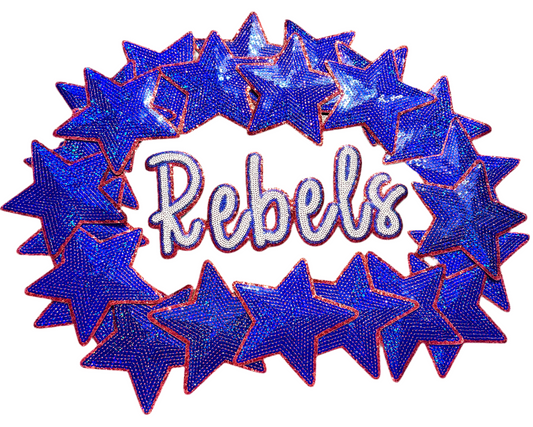 Rebels Patch, Sequin Patch, Football Patch, Red, white and blue Rebels Game Day Sequin Patch, Sequin Star Patch, DIY, Iron on Patch, Gold glitter backing