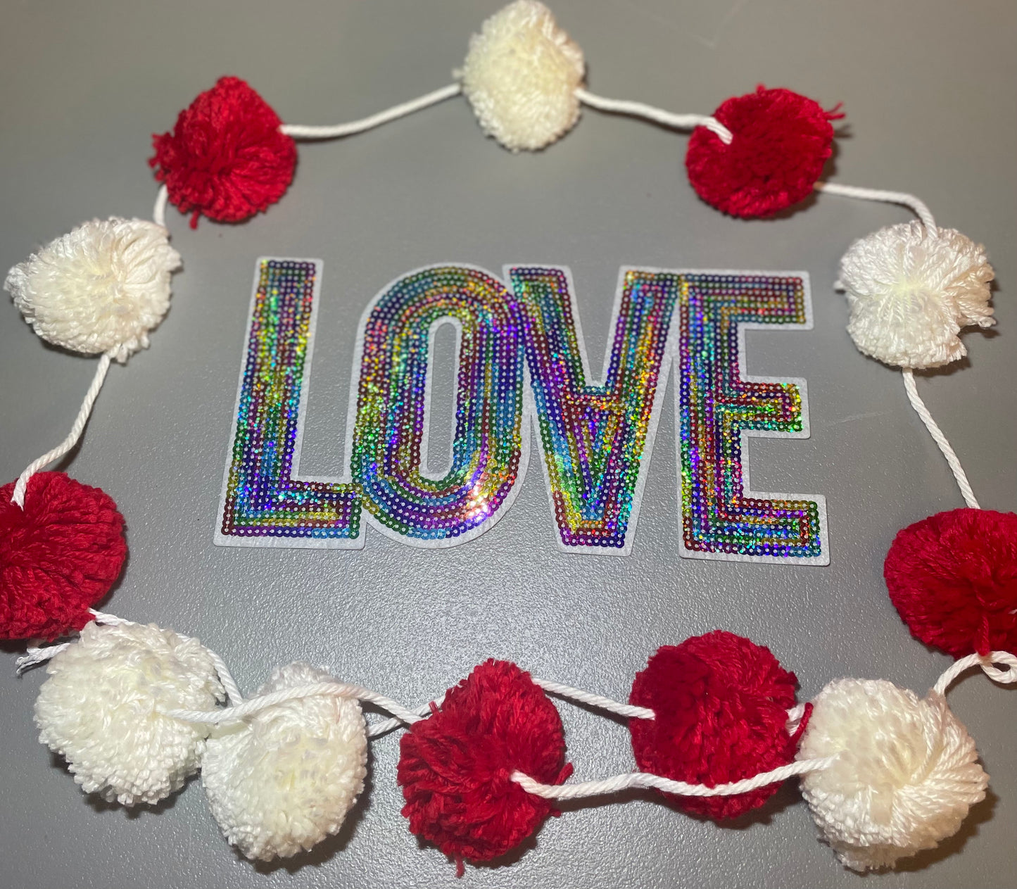 Valentine Rainbow LOVE Sequin Patches-Heat Press-Iron On
