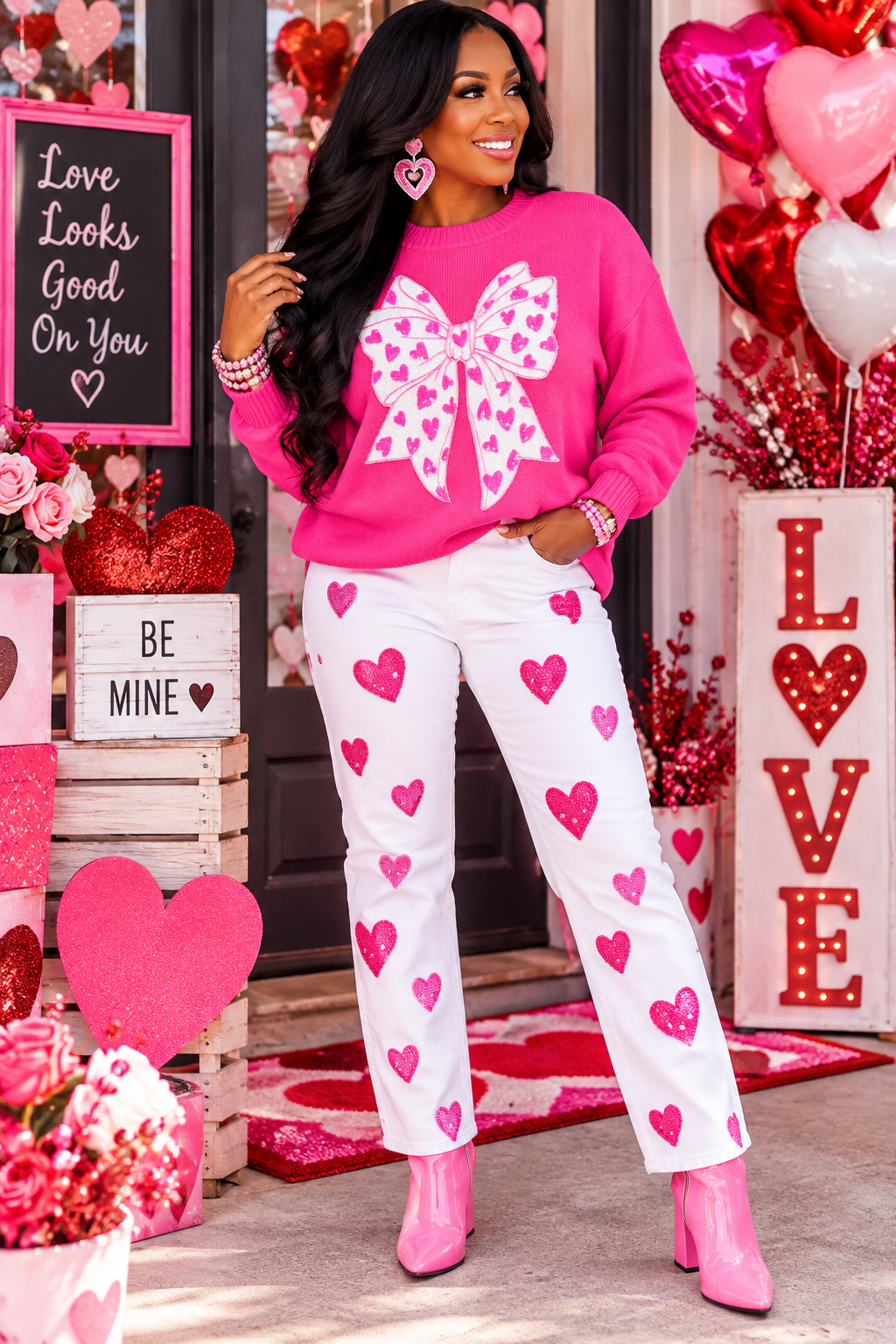 Fluffy Valentines Day Sequin Patch, DIY Pink Heart Patch