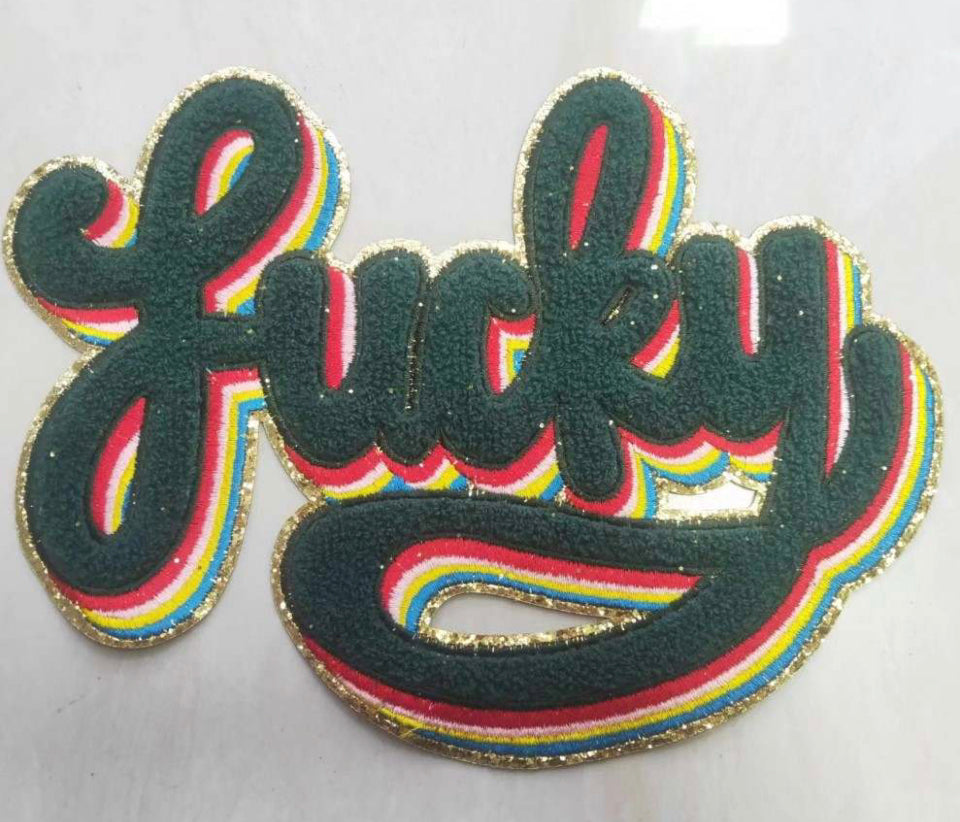 Lucky Rainbow Chenille and Glitter Iron On Patch, St Patrick’s Day Patch, DIY Patch.