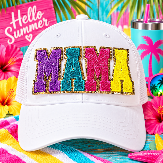 Mama Patch, Trucker Hat Patch, Multi-colored Mama Patch, Embroidered Patch, Mom Patch, Glitter Patch, Trendy Patch, Patch for Hats, DIY, Iron on Patch