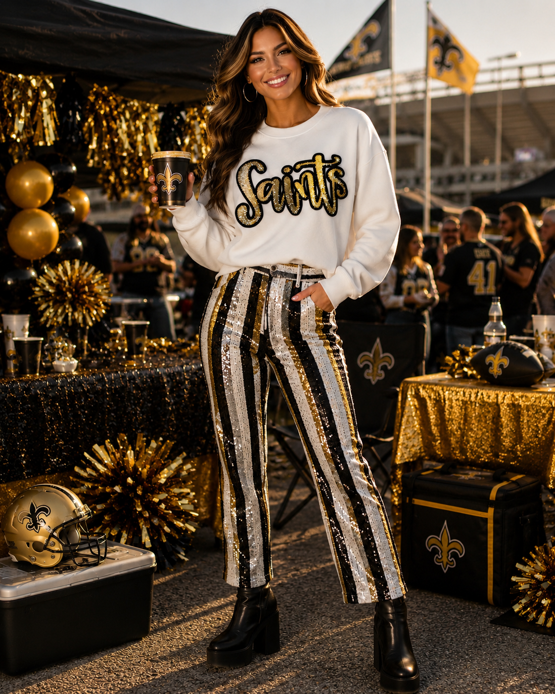 Sequin Script Saints Patch: Black Glitter Iron On Applique, School Mascot