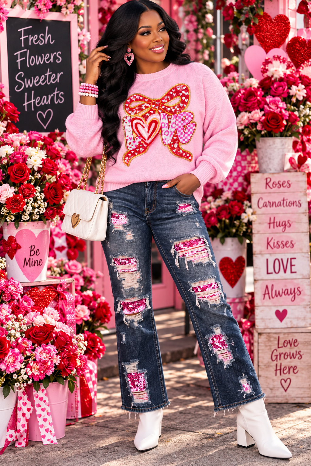 Valentine's Patch, Sequin and Chenille Valentine Bow, DIY Love Patch