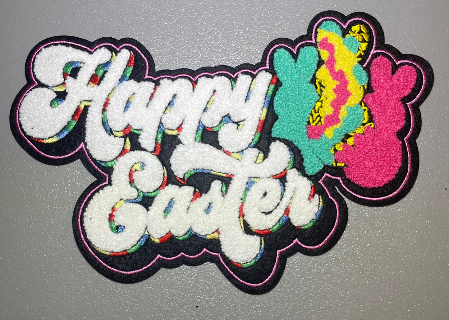 Happy Easter Chenille Patch, 11" Easter Patch, Iron On Patch, Colorful Easter Patch