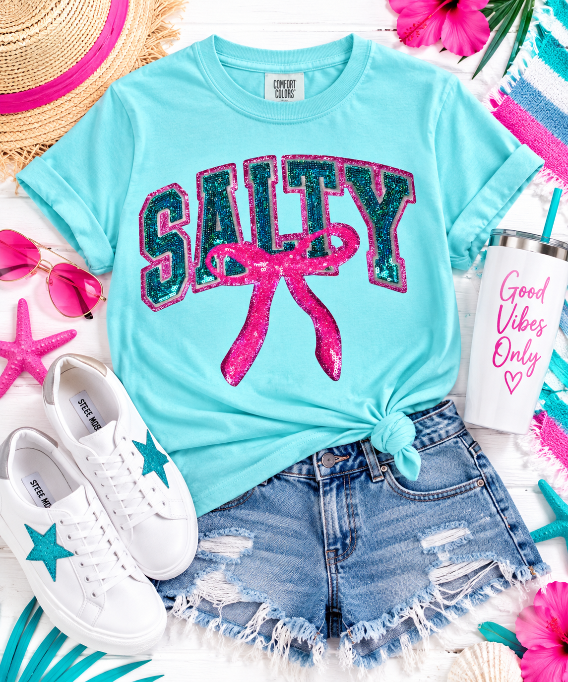Salty Patch, Salty Sequin Bow Patch, Pink Glitter Backing, Iron on Patch, DIY