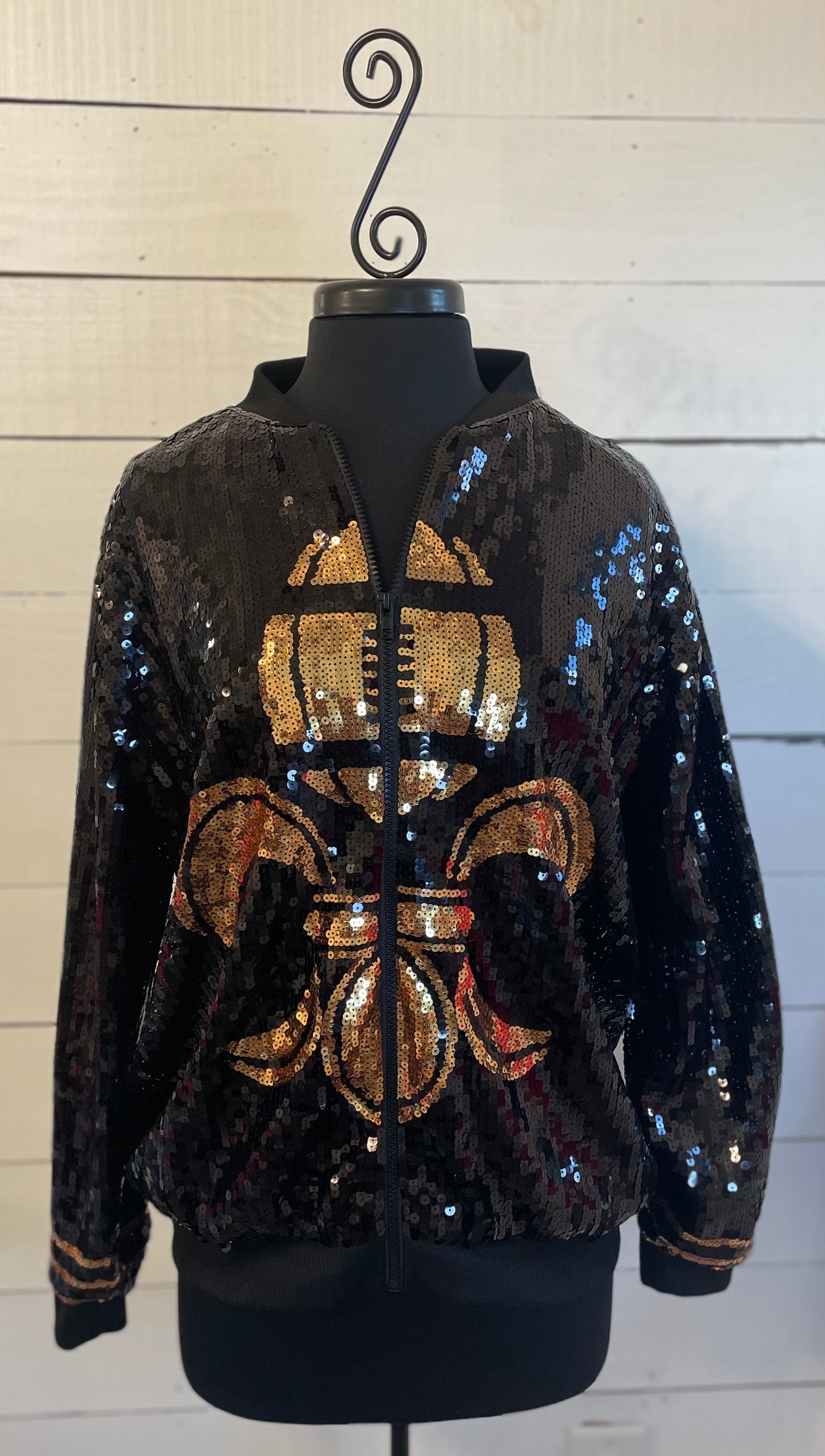 New Orleans Saints Jacket, Black and Gold Sequin Bomber Jacket, Game Day