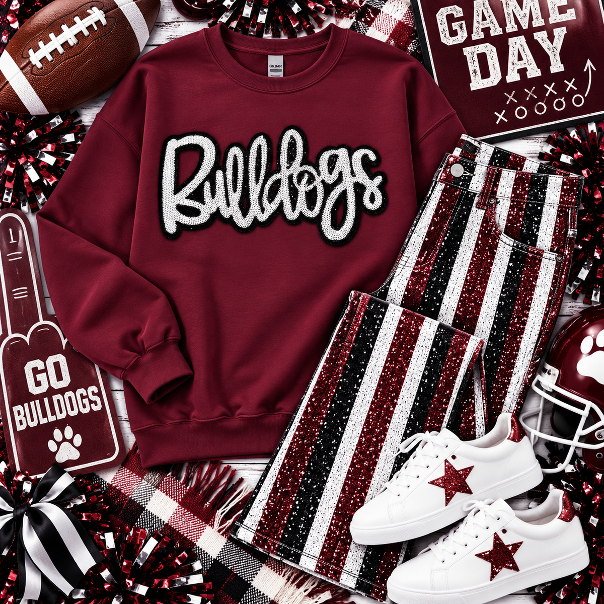 Bulldogs Patch, Sequin Patch, White Bulldogs Patch, Black Glitter Backing, Iron On Patch, Game Day Patch, Mascot Patch, DIY Patch