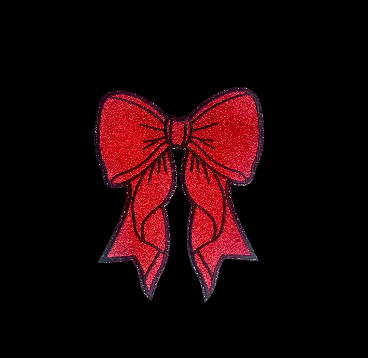 Christmas Red Bow Patch, Black Glitter Backing, Iron On, DIY patch, Bow Patch, Christmas Patch