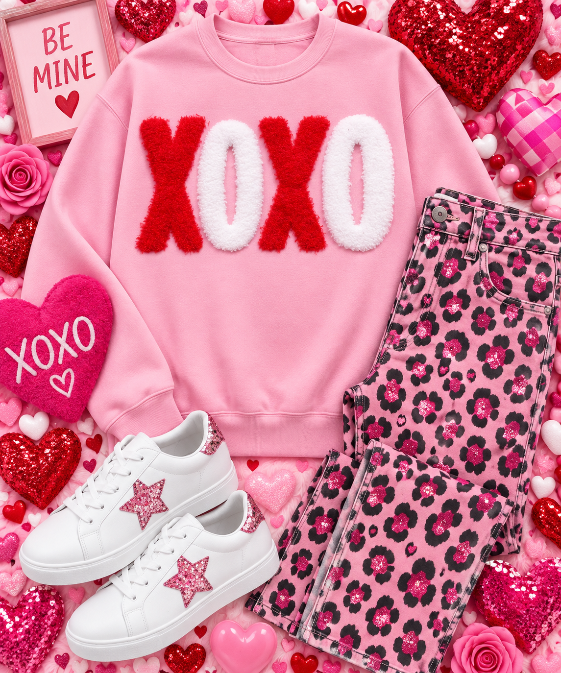 Fluffy Valentines Patch, DIY XOXO Red and White Patch