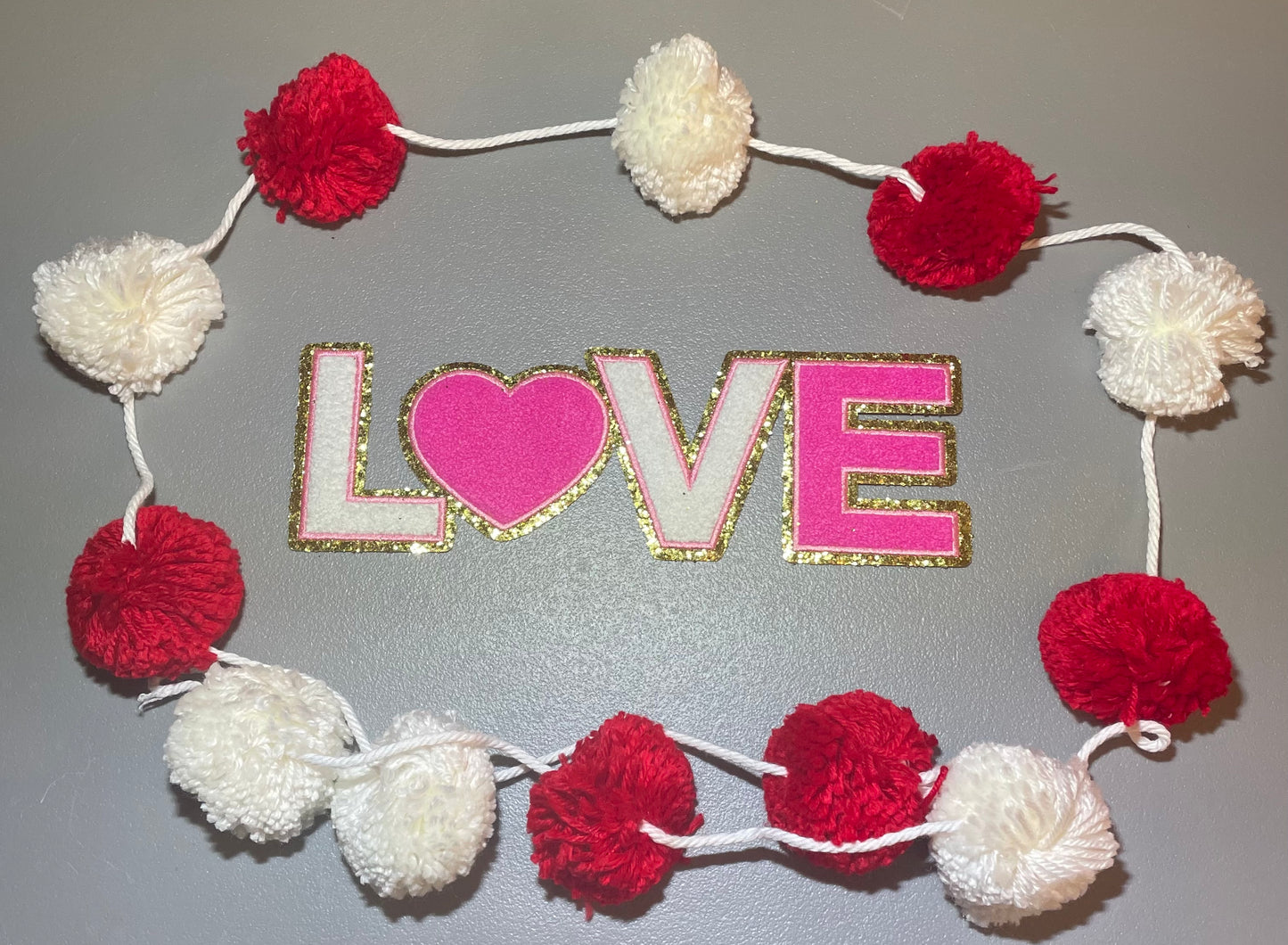 Love Iron On Chenille Patches with Gold-Glitter Edging - 11" Valentine's Day Love Chenille Patches - Heart Patches - Love Letter Patches