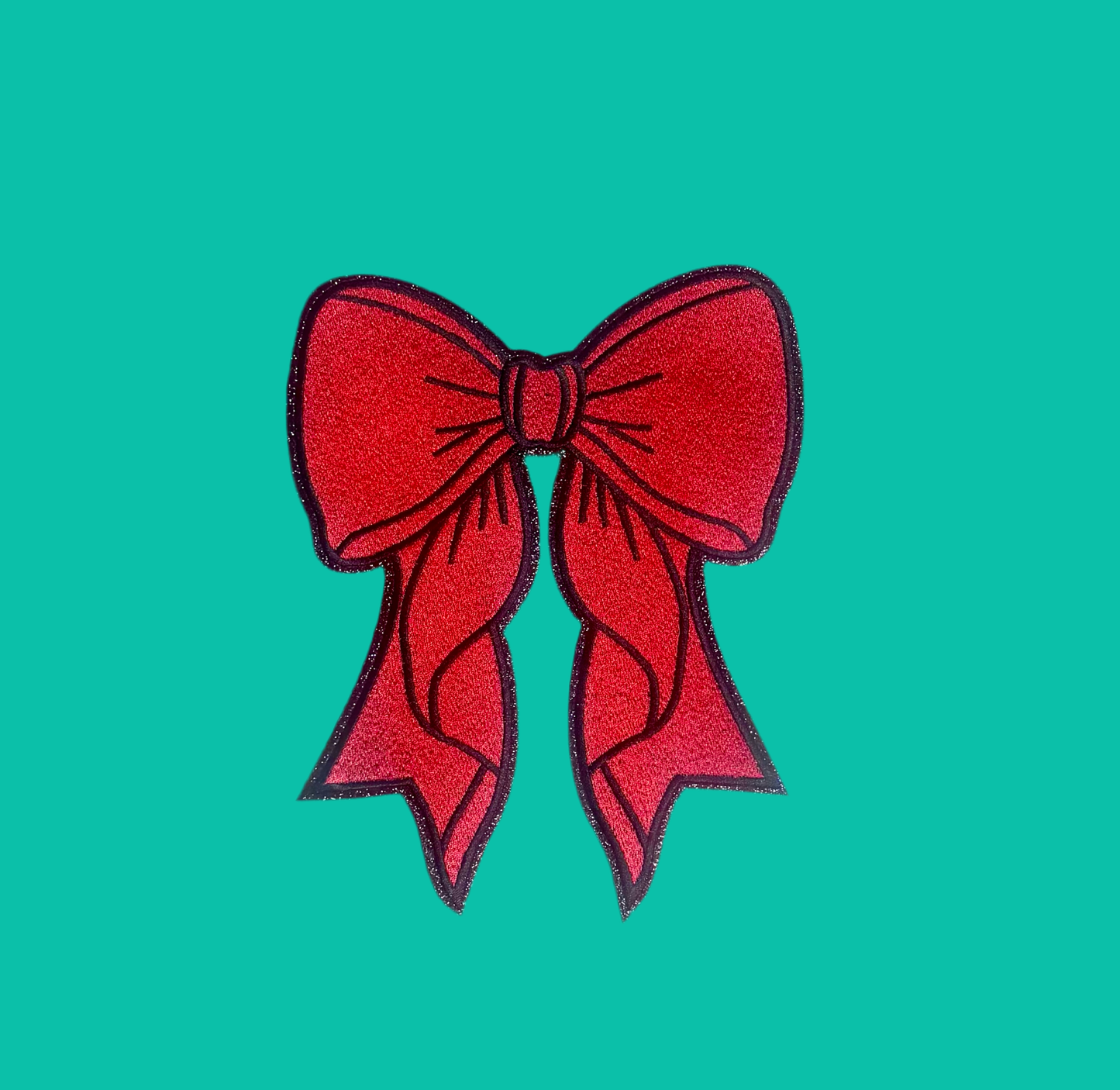 Christmas Red Bow Patch, Black Glitter Backing, Iron On, DIY patch, Bow Patch, Christmas Patch