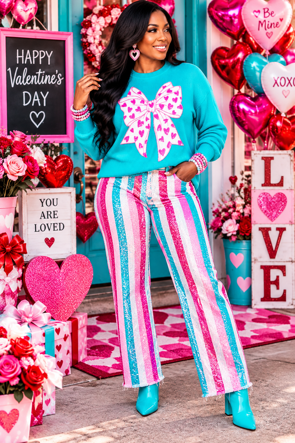 Fluffy Valentines Day Sequin Patch, DIY Pink Heart Patch