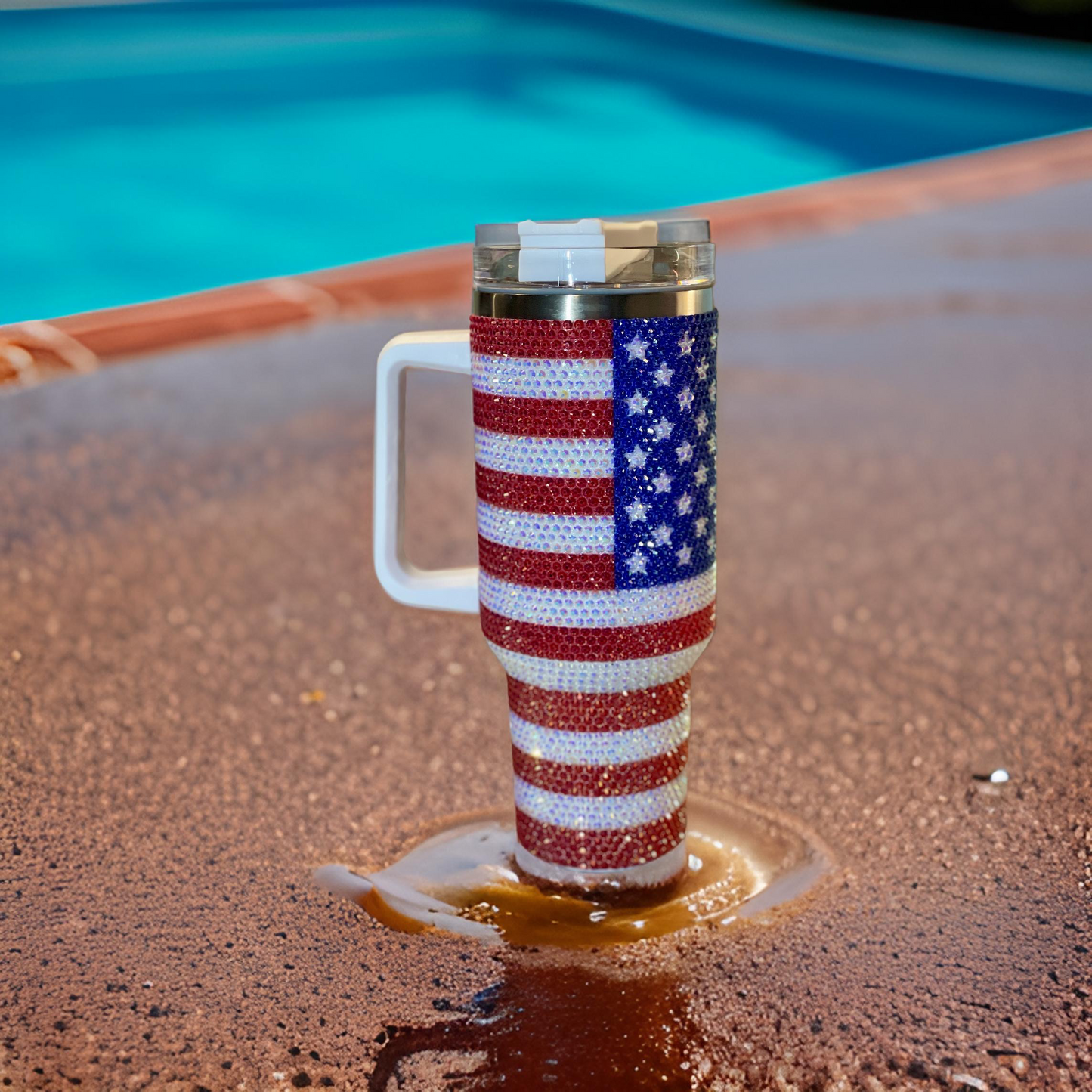 Bling American Flag Tumbler, Patriotic Tumbler, 4th of July Bling Tumbler, USA 40 oz Tumbler, Independence Day, Patriotic Day Tumbler,