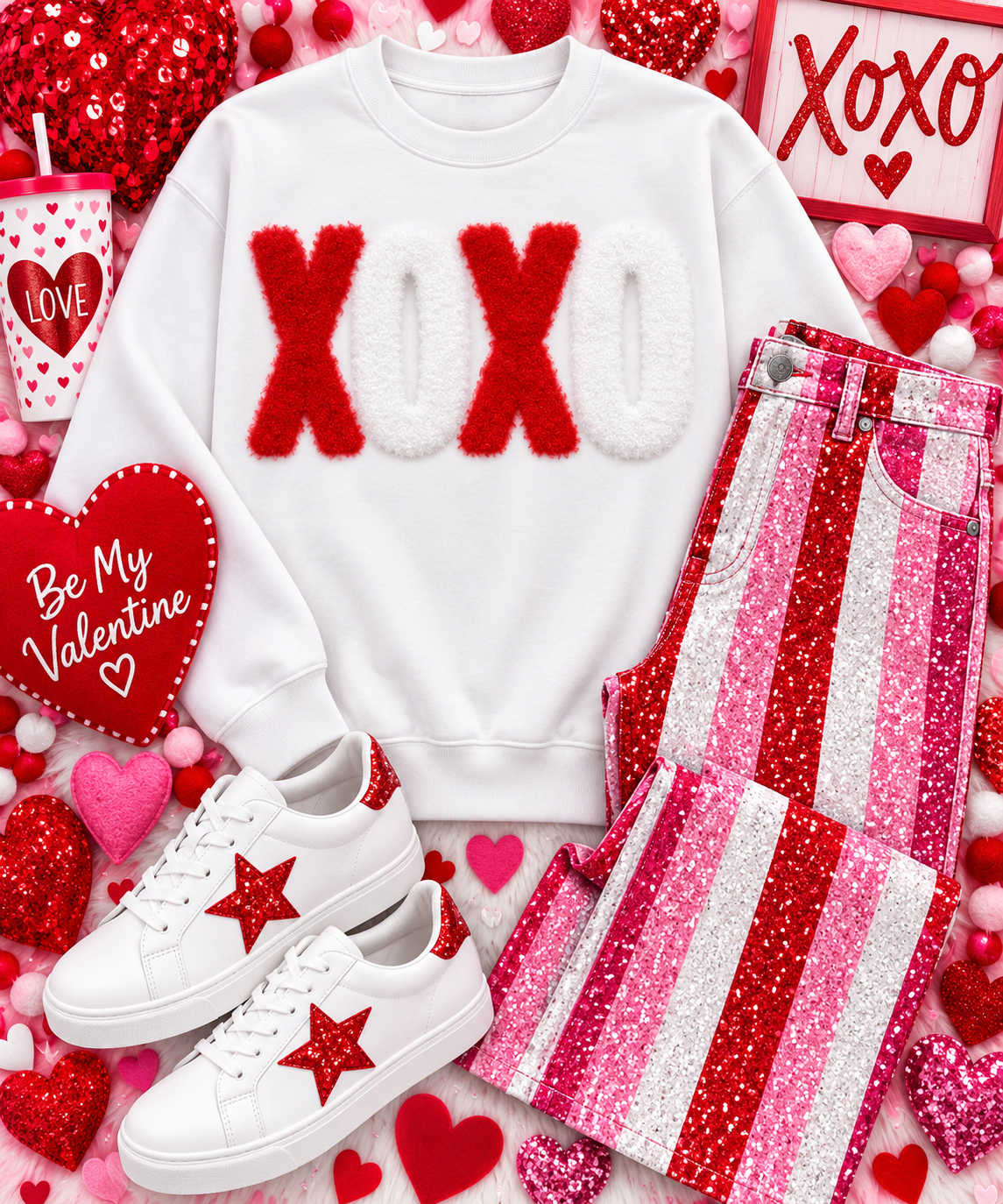 Fluffy Valentines Patch, DIY XOXO Red and White Patch