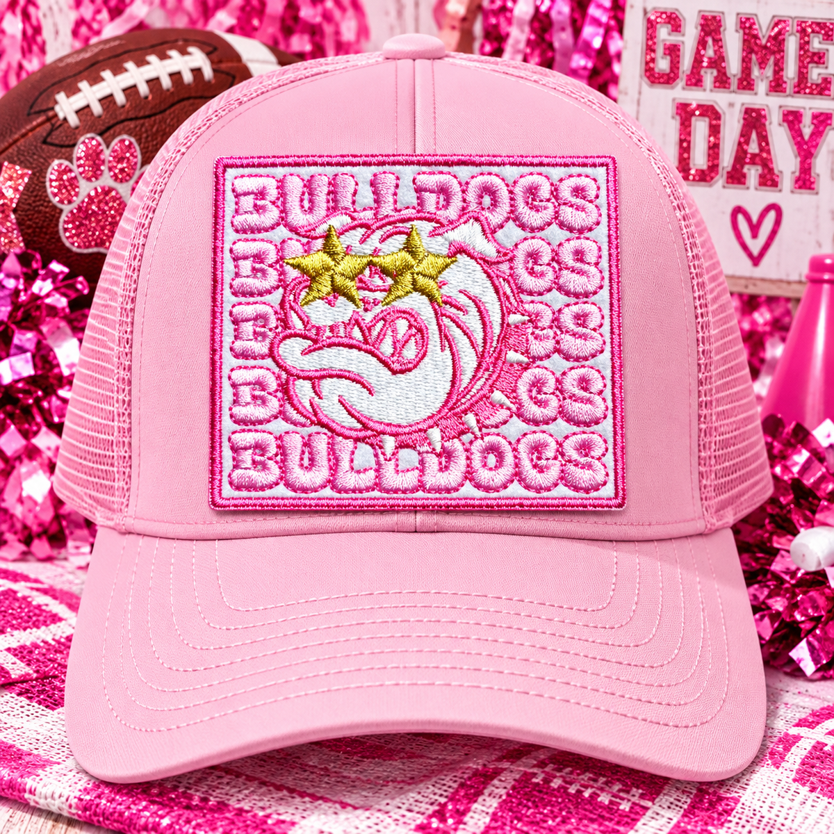 Bulldogs Patch, Embroidered Patch, Pink Bulldogs Patch, Bulldogs Hat Patch, Iron On Patch, Game Day Patch, Mascot Patch, DIY Patch, Trucker Hat Patch