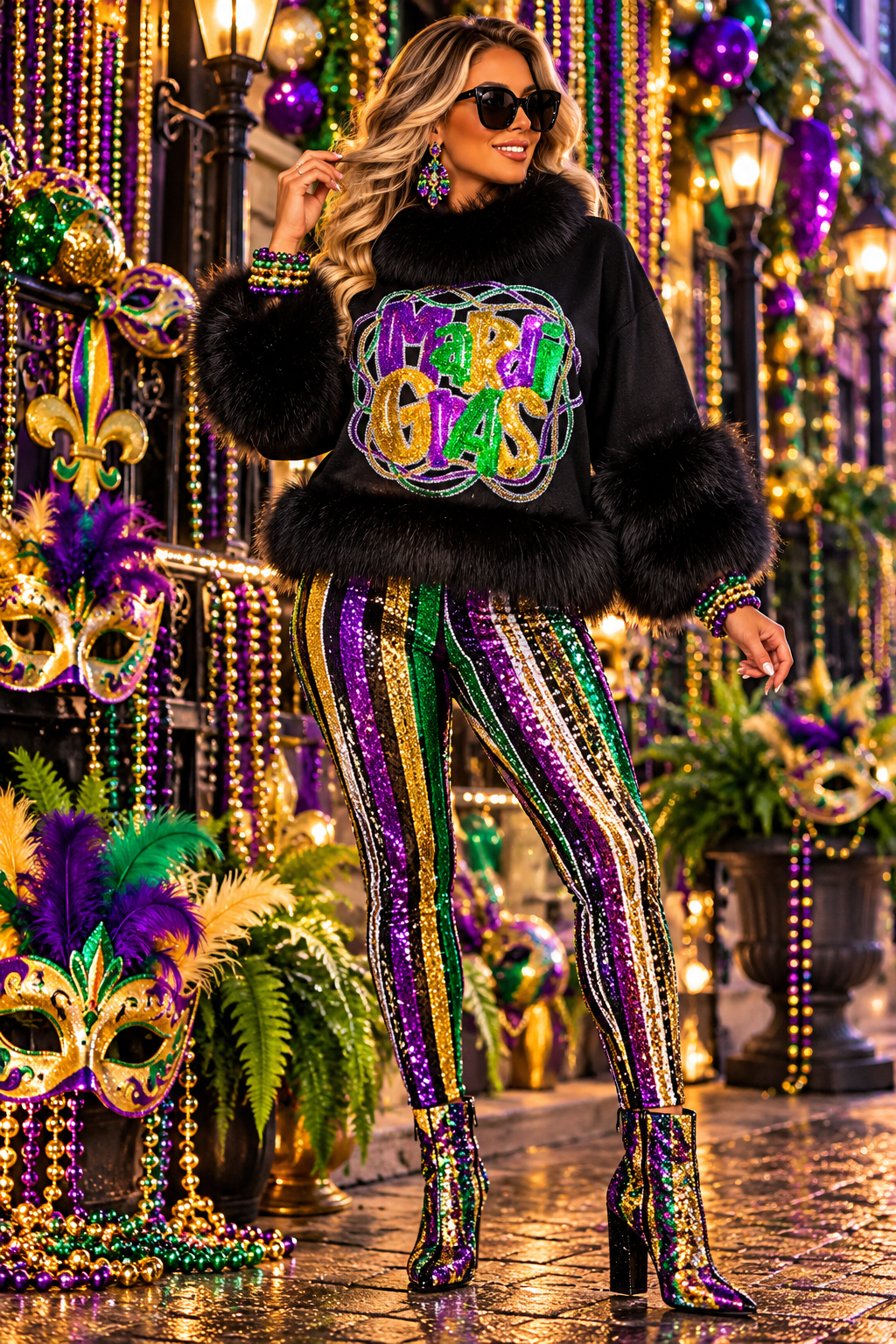 Mardi Gras Patch, 11", Mardi Gras Beads Patch, Sequin Mardi Gras Patch, Sequin Patch, Carnival Patch, Glitter Patch, Iron on Patch, DIY, Mardi Gras Attire, Sequin Patch
