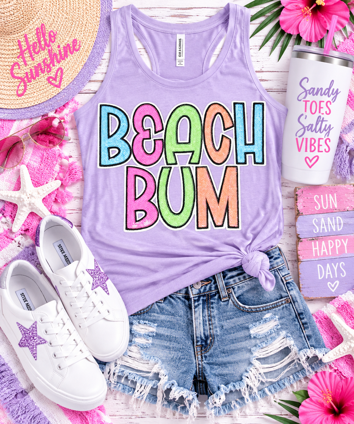 Beach Bum Patch, Sequin Beach Bum Patch, White Glitter Backing, Iron on Patch, DIY