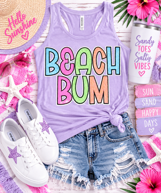Beach Bum Patch, Sequin Beach Bum Patch, White Glitter Backing, Iron on Patch, DIY