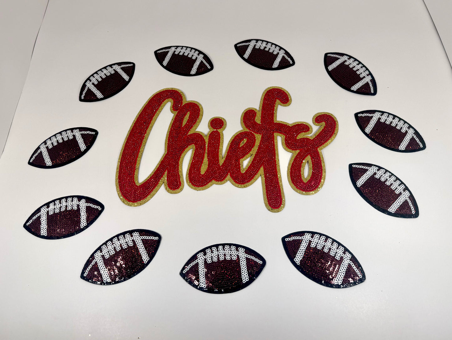 Chiefs Patch, Sequin Patch, Gold Glitter Backing, Iron On Patch, Game Day Patch, High School Mascot Patch, DIY Patch