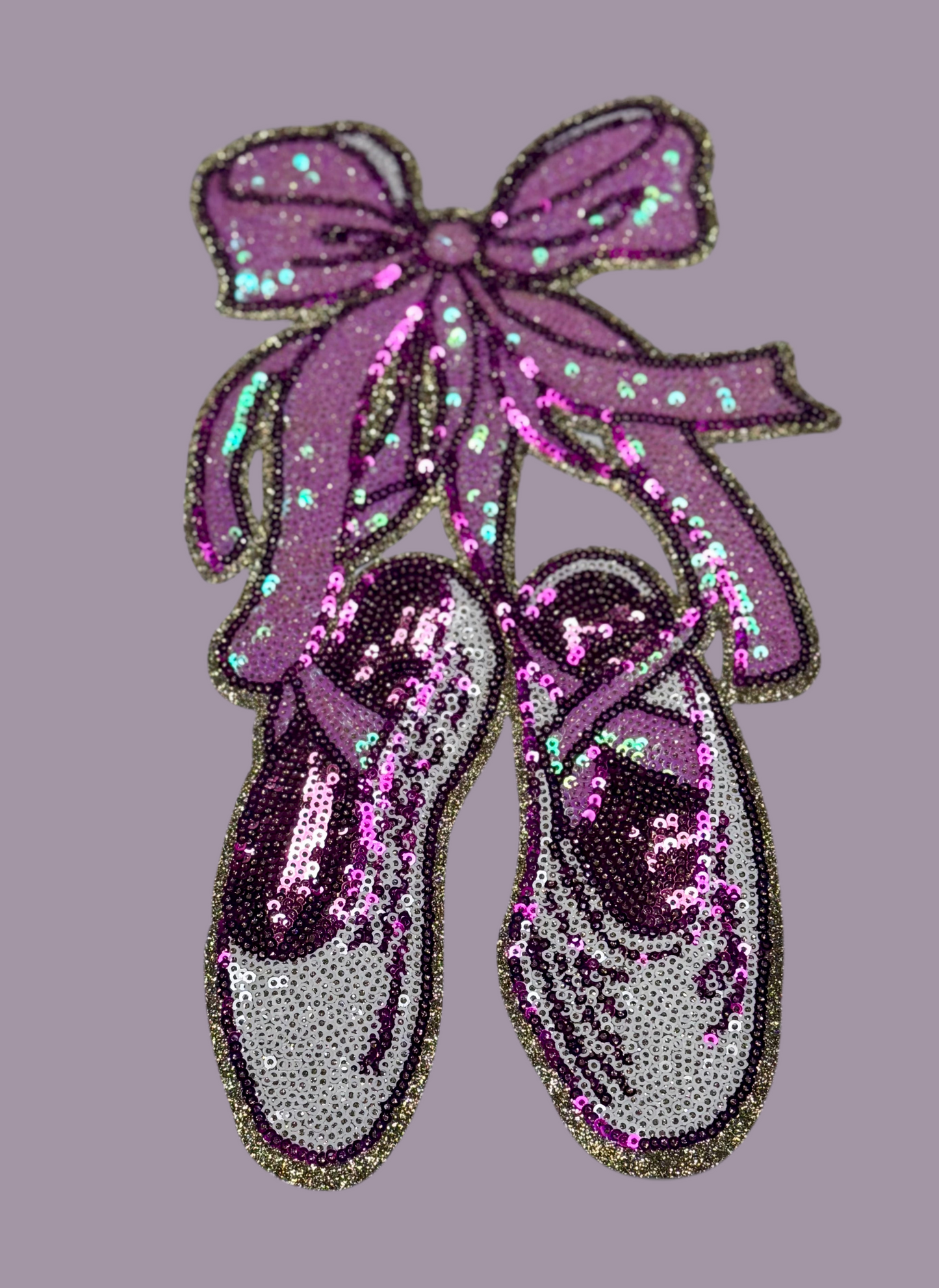 Dance Sequin Patch, Ballet Slippers with Bow, Pointe Shoes, Dance patch, iron on patch, sequin patch, pink patches, DIY