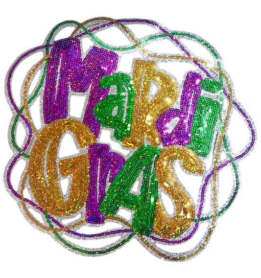 Mardi Gras Patch, 11", Mardi Gras Beads Patch, Sequin Mardi Gras Patch, Sequin Patch, Carnival Patch, Glitter Patch, Iron on Patch, DIY, Mardi Gras Attire, Sequin Patch