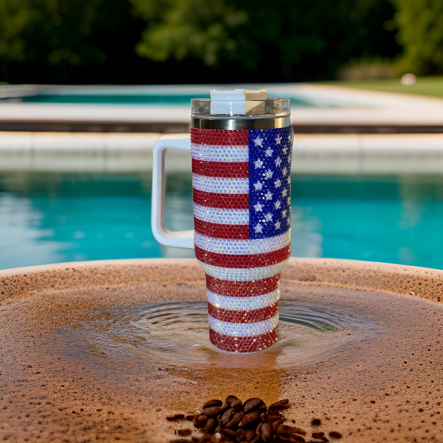 Bling American Flag Tumbler, Patriotic Tumbler, 4th of July Bling Tumbler, USA 40 oz Tumbler, Independence Day, Patriotic Day Tumbler,