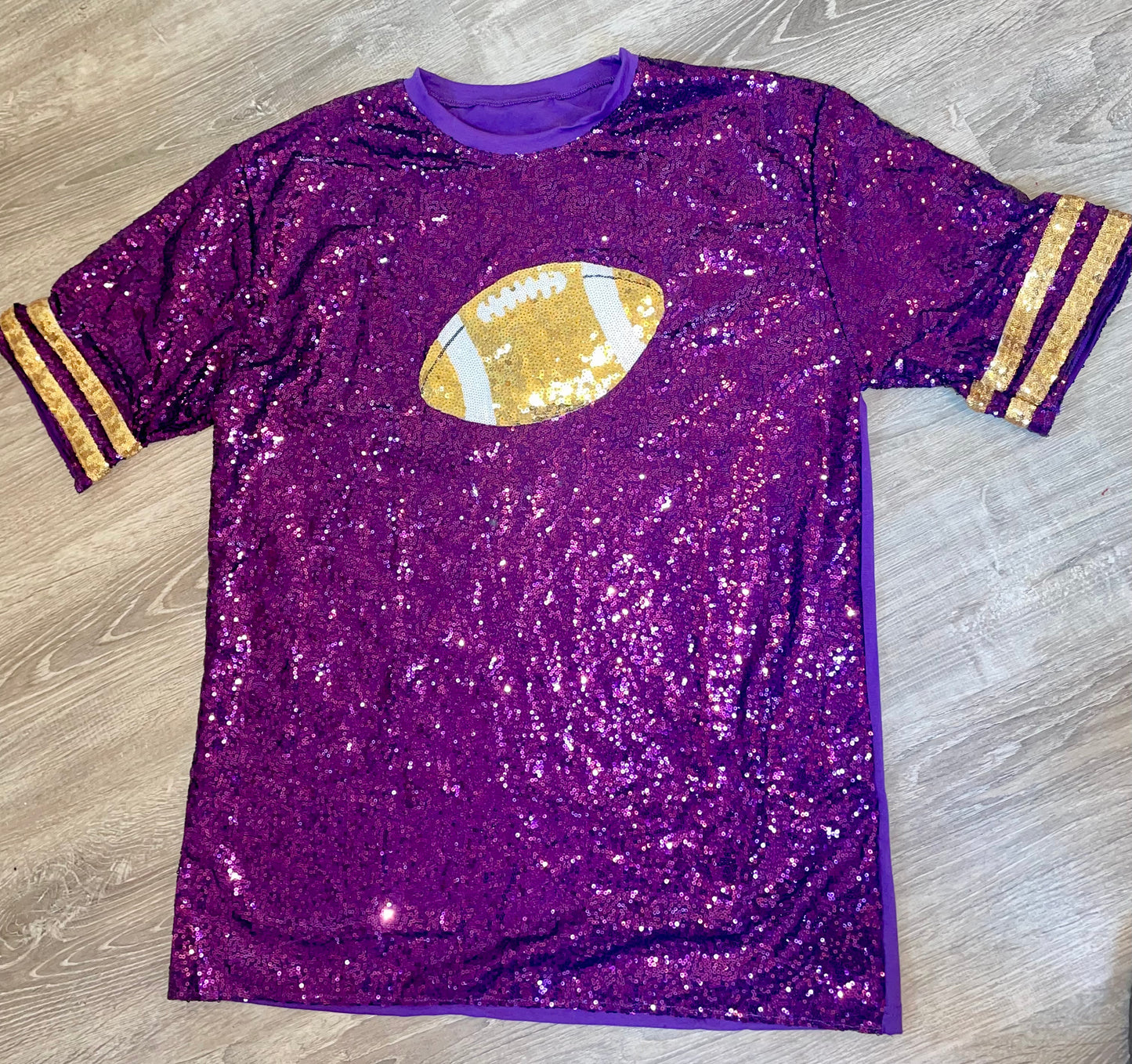 Sequin Dress, Sequin Jersey Dress, Purple and Gold Sequin Jersey Dress, Game Day,