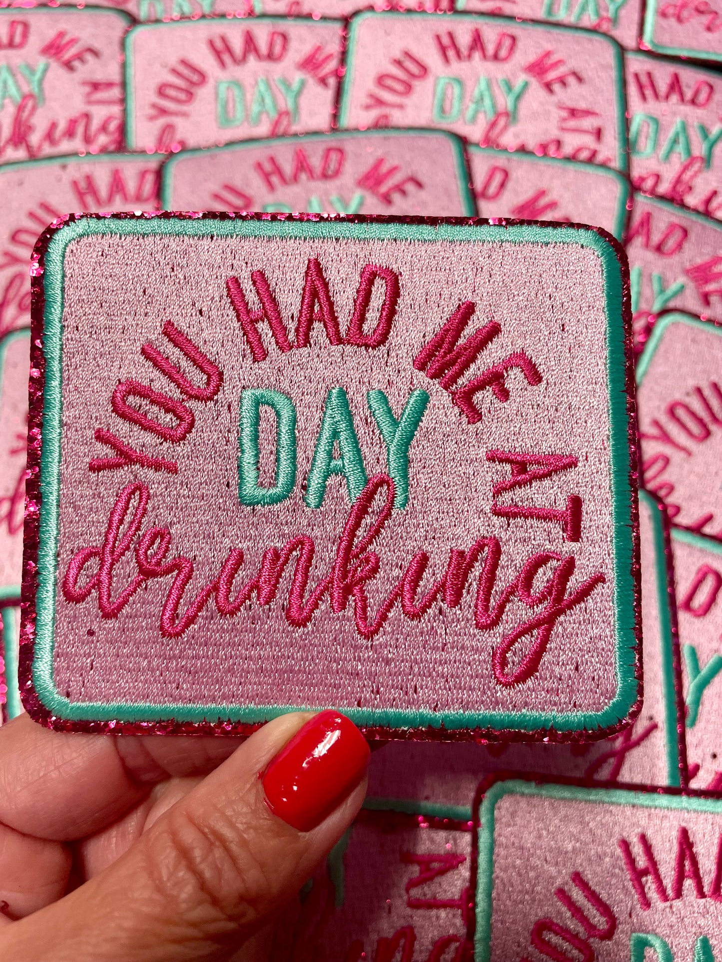 You had me at Day Drinking Patch, Drinking Patch, Trucker Hat Patch, Boujee Patch, Iron On Patch, Trendy Patch, Pink Patch, Glitter Patch Patch for Hats, DIY