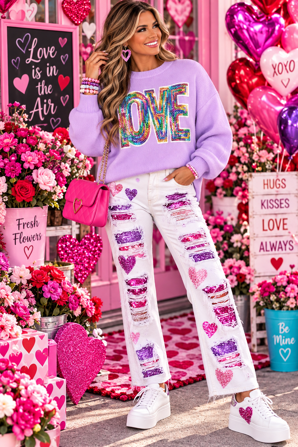 Valentine Rainbow LOVE Sequin Patches-Heat Press-Iron On
