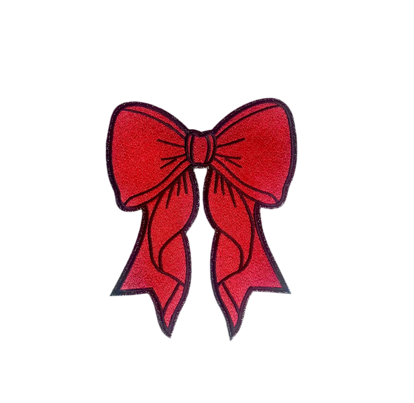 Christmas Red Bow Patch, Black Glitter Backing, Iron On, DIY patch, Bow Patch, Christmas Patch