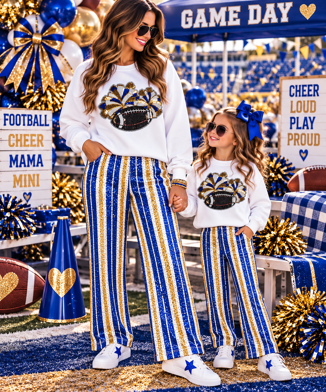 Cheer Sequin Patch, Football and Pom Poms, DIY Applique