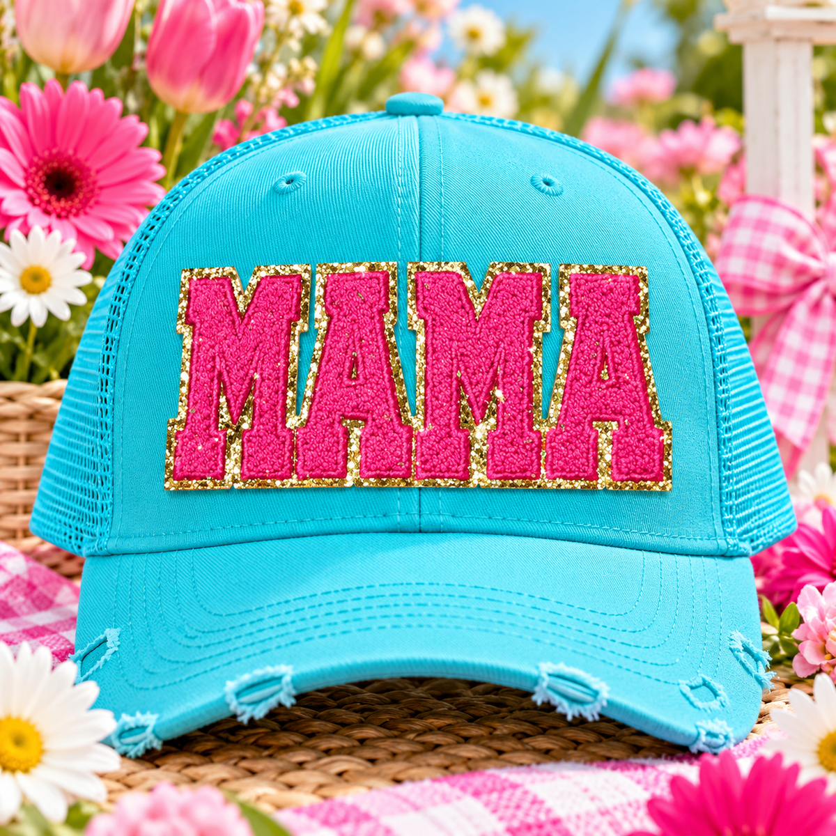 Mama Patch, Trucker Hat Patch, Hot Pink colored Mama Patch, Embroidered Patch, Mom Patch, Glitter Patch, Patch for Hats, DIY, Iron on Patch